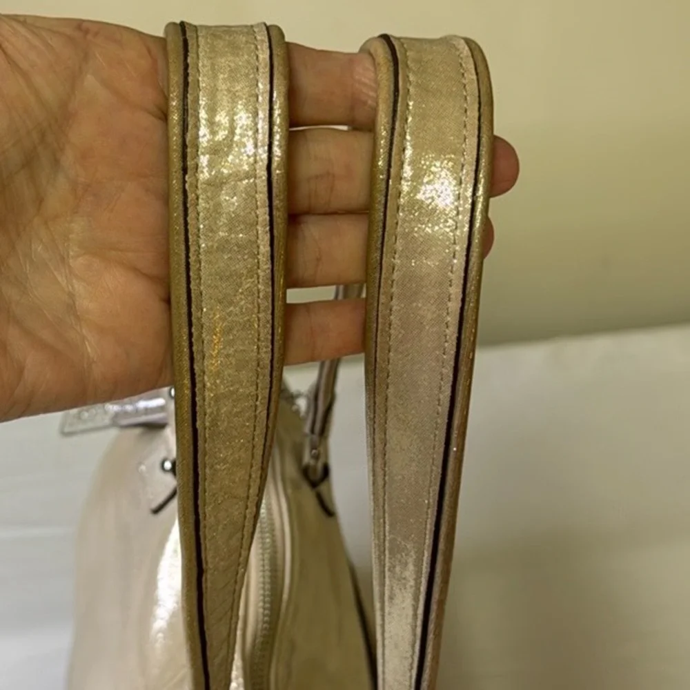 Coach Poppy Metallic Gold Champagne Leather‎ Large Tote Bag Purse #H1281-F20441